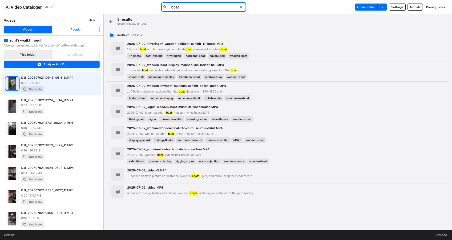 Searching the catalog for a keyword across indexed clips